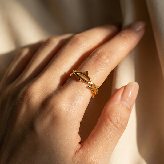 Korean Gold Plated Leaf Open Finger Ring