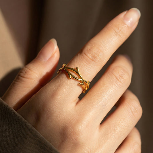 Korean Gold Plated Leaf Open Finger Ring