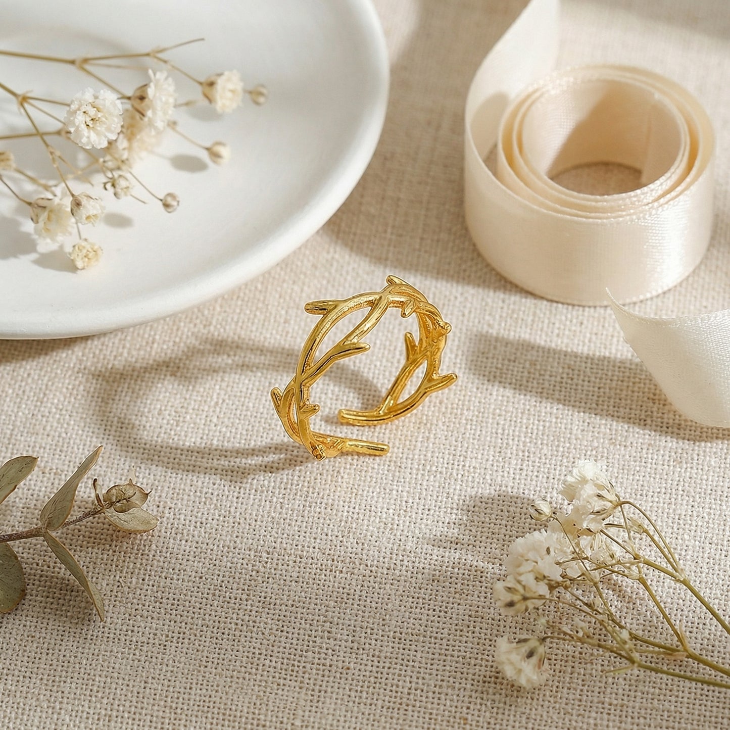 Korean Gold Plated Leaf Open Finger Ring