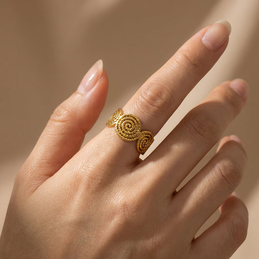 Korean Gold Plated Spiral Texture Open Finger Ring