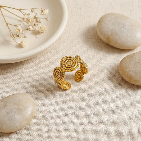 Korean Gold Plated Spiral Texture Open Finger Ring