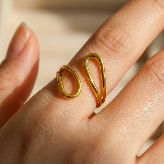 Korean Gold Plated Teardrop Spiral Open Finger Ring