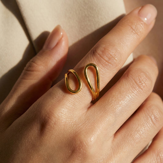 Korean Gold Plated Teardrop Spiral Open Finger Ring
