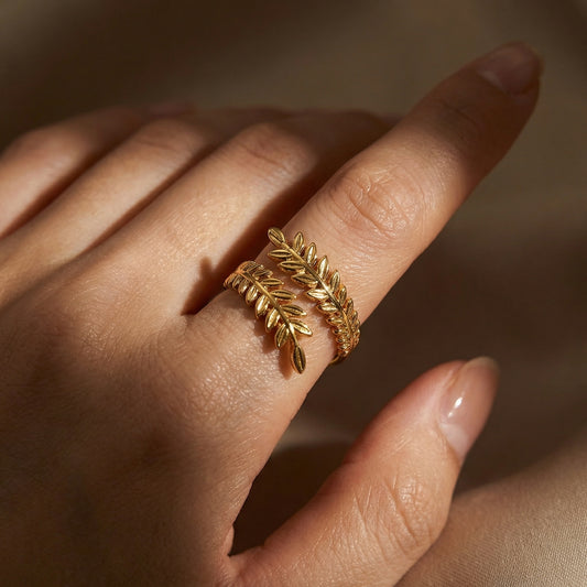 Korean Gold Plated Tropical Leaf Open Finger Ring