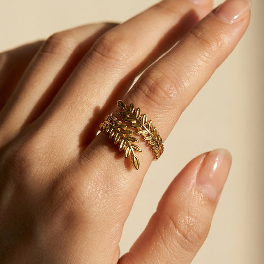 Korean Gold Plated Tropical Leaf Open Finger Ring
