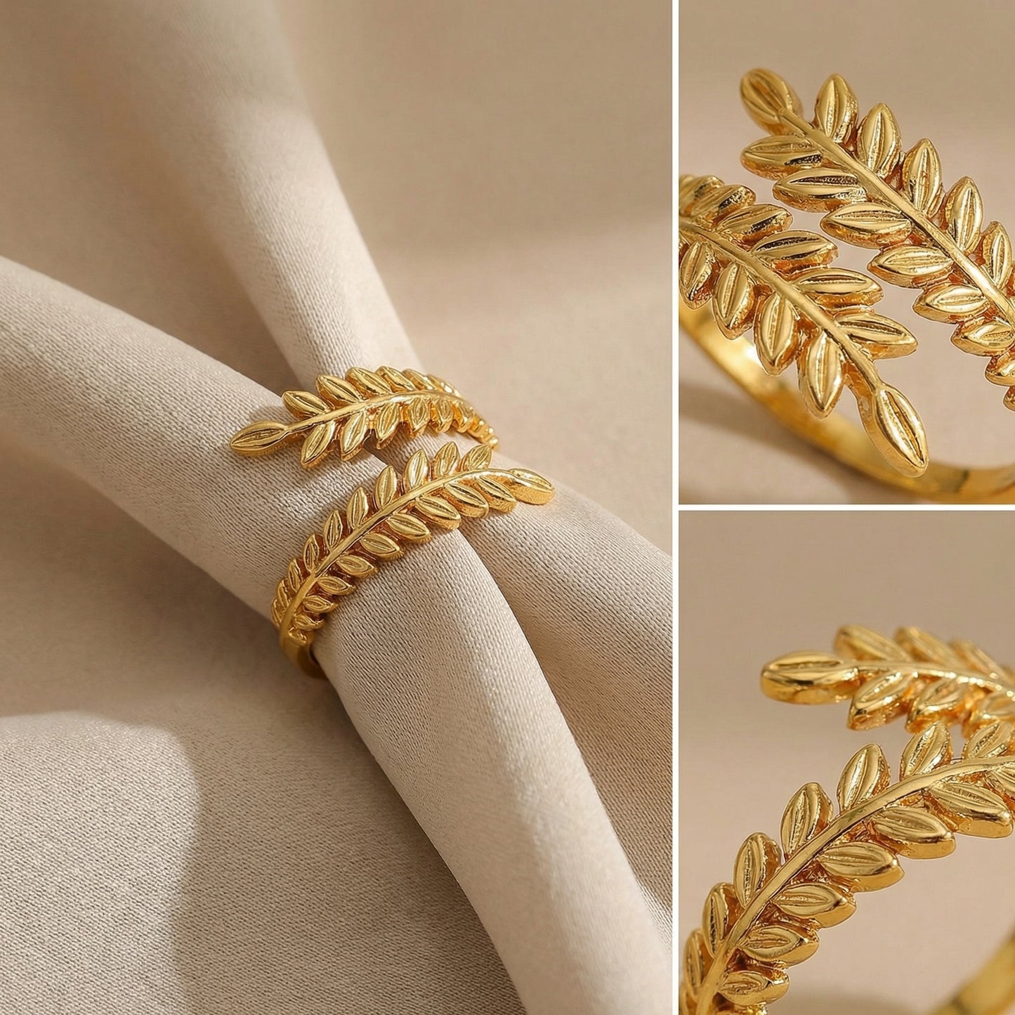 Korean Gold Plated Tropical Leaf Open Finger Ring