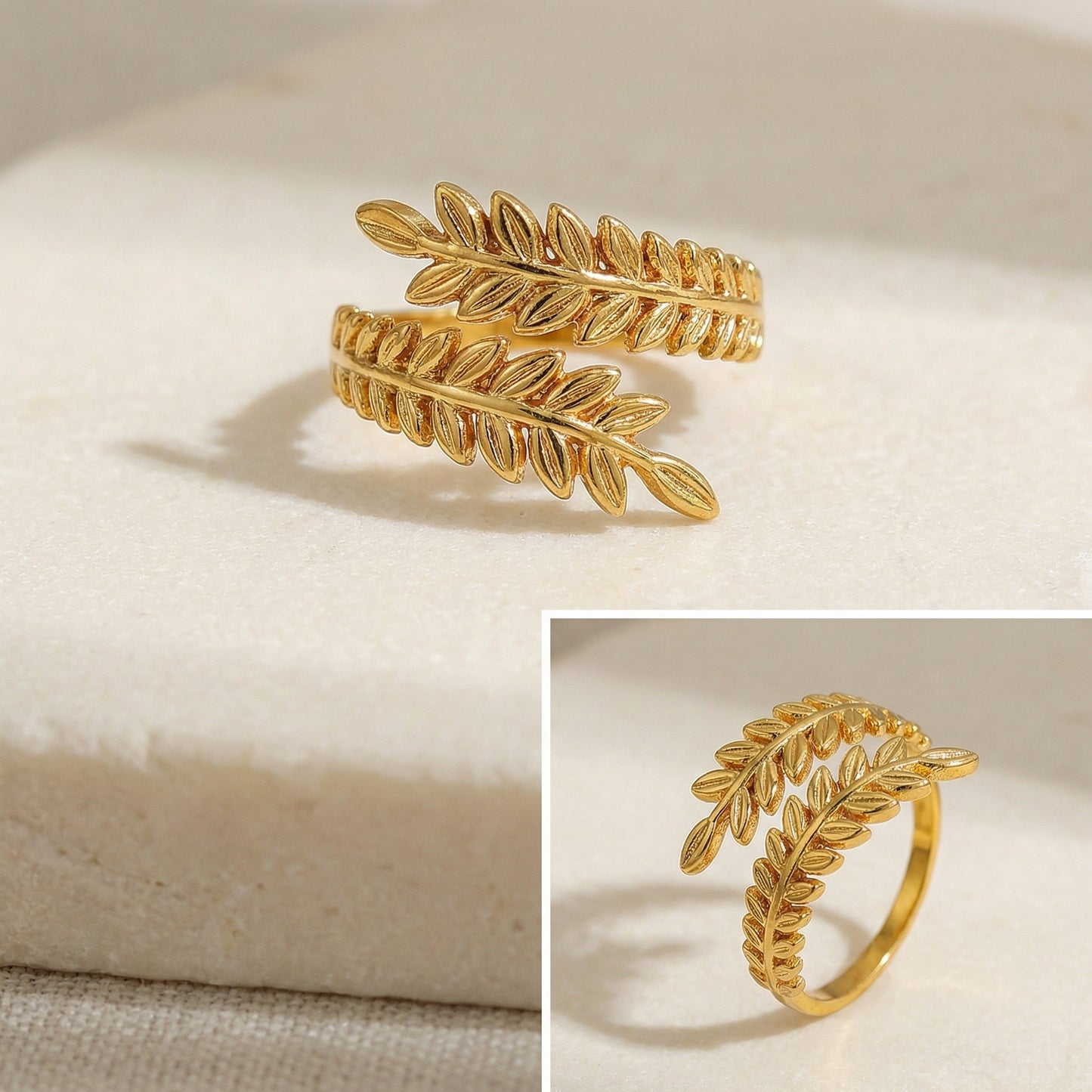 Korean Gold Plated Tropical Leaf Open Finger Ring