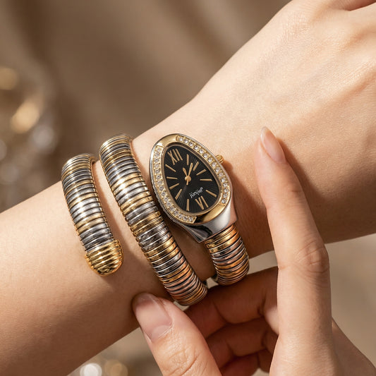 Korean Luxe Duo Wrap Watch – Black Dial (Two-Tone Edition)