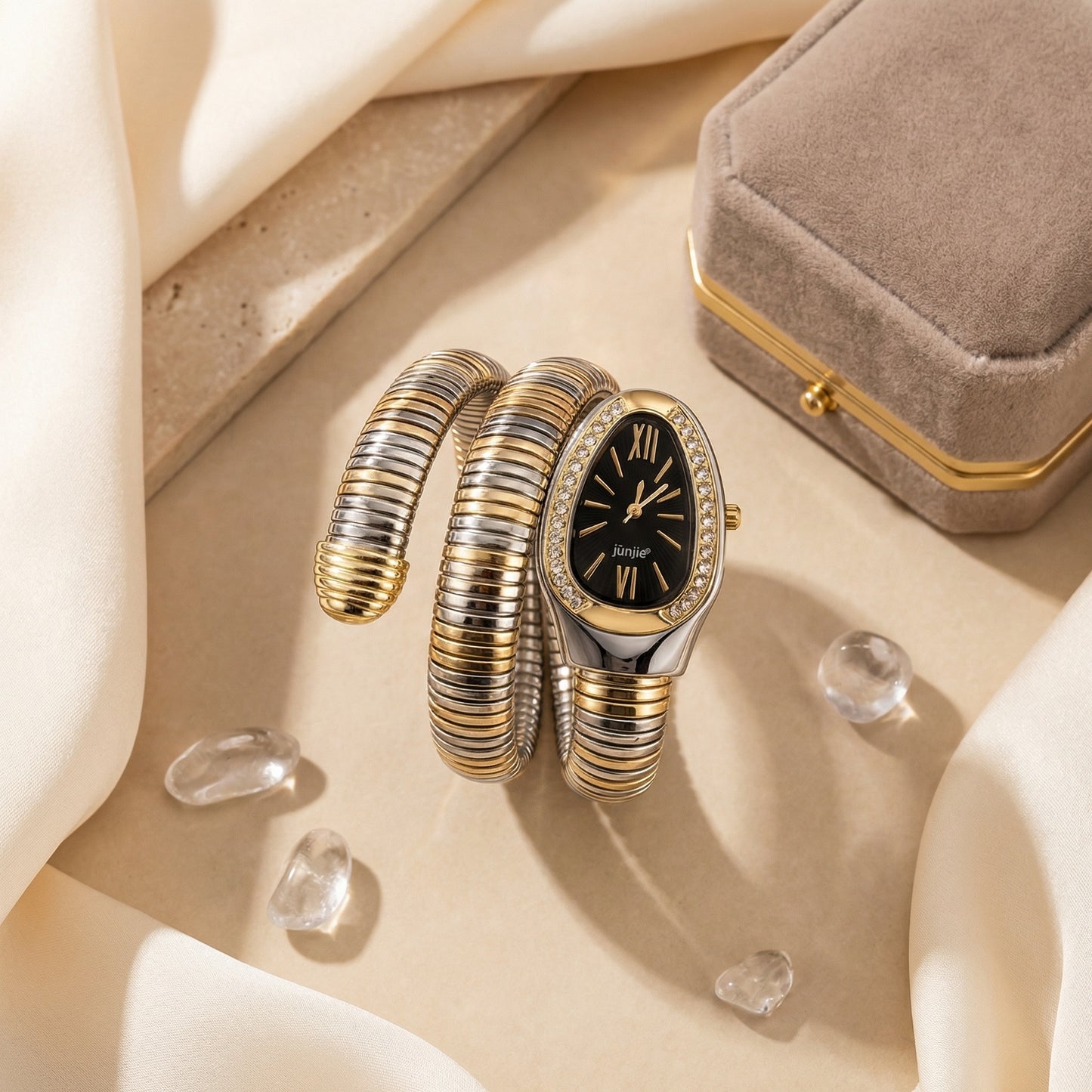 Korean Luxe Duo Wrap Watch – Black Dial (Two-Tone Edition)