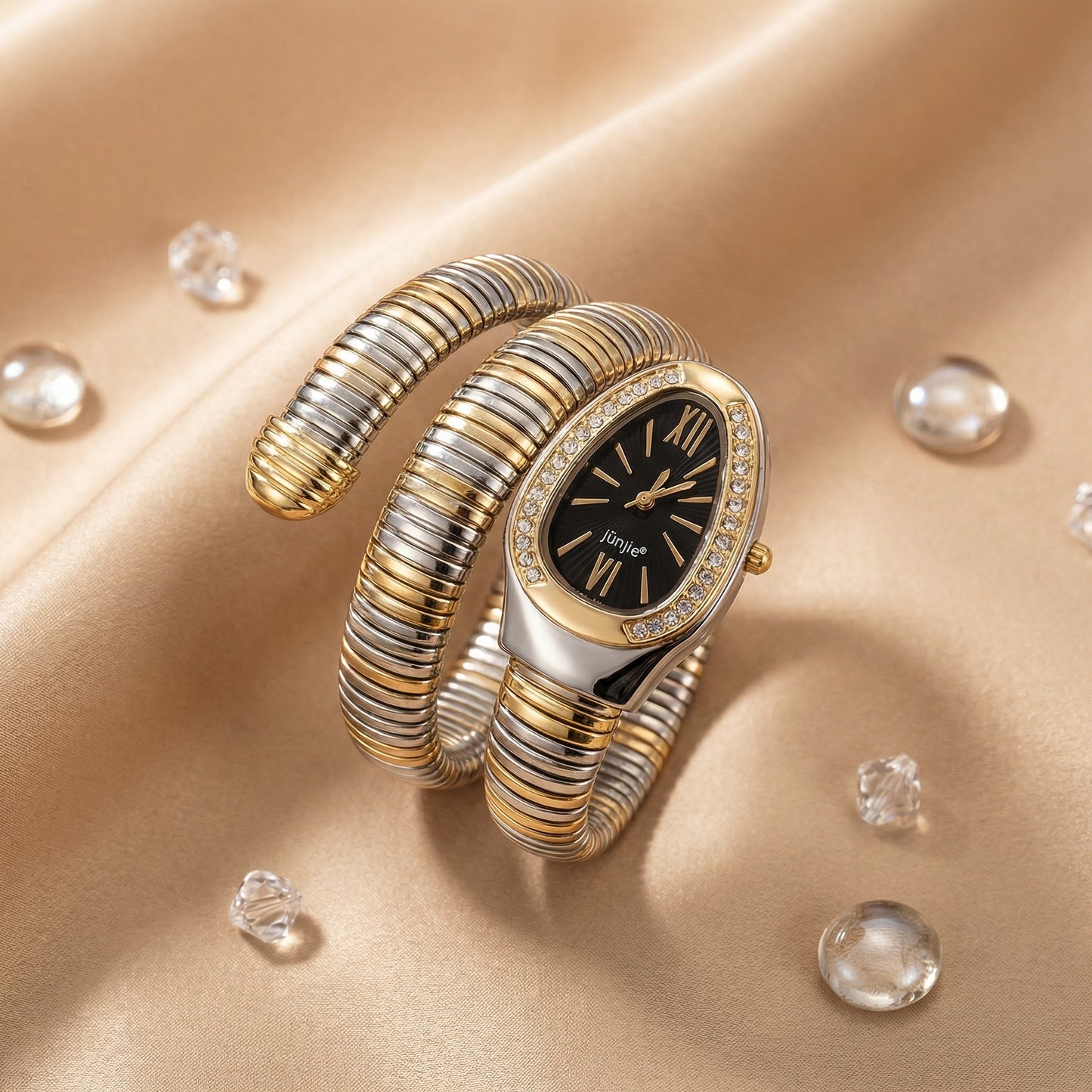 Korean Luxe Duo Wrap Watch – Black Dial (Two-Tone Edition)