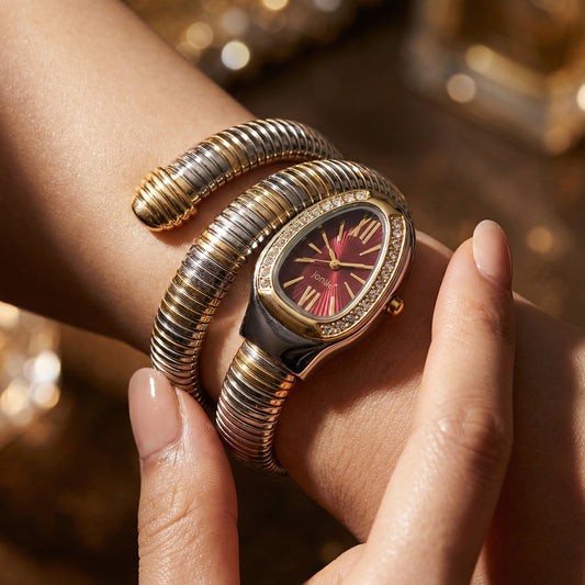 Korean Luxe Duo Wrap Watch – Burgundy Dial (Two-Tone Edition)