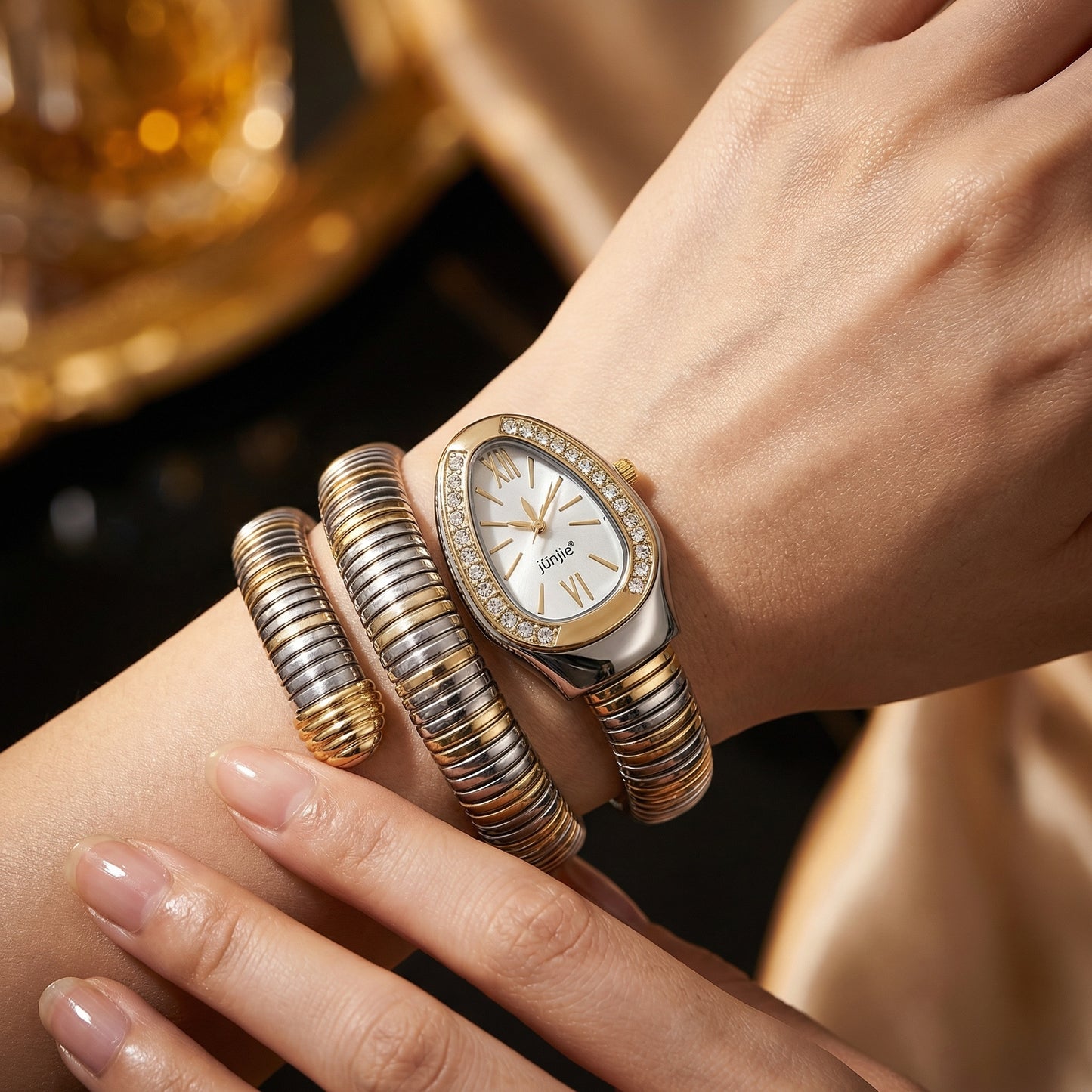 Korean Luxe Duo Wrap Watch – White Dial (Two-Tone Edition)