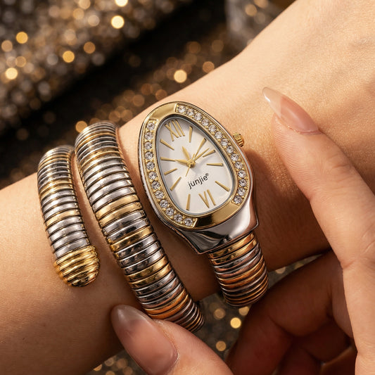 Korean Luxe Duo Wrap Watch – White Dial (Two-Tone Edition)