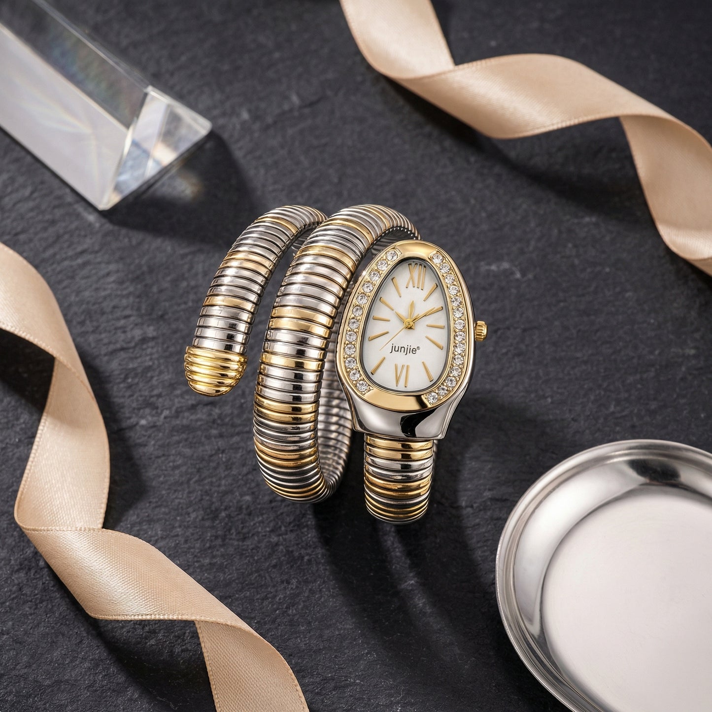 Korean Luxe Duo Wrap Watch – White Dial (Two-Tone Edition)