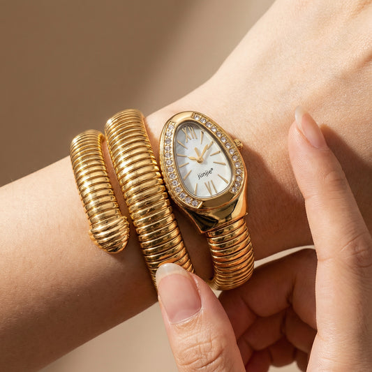 Korean Luxe Wrap Gold Watch – Pearl White Dial