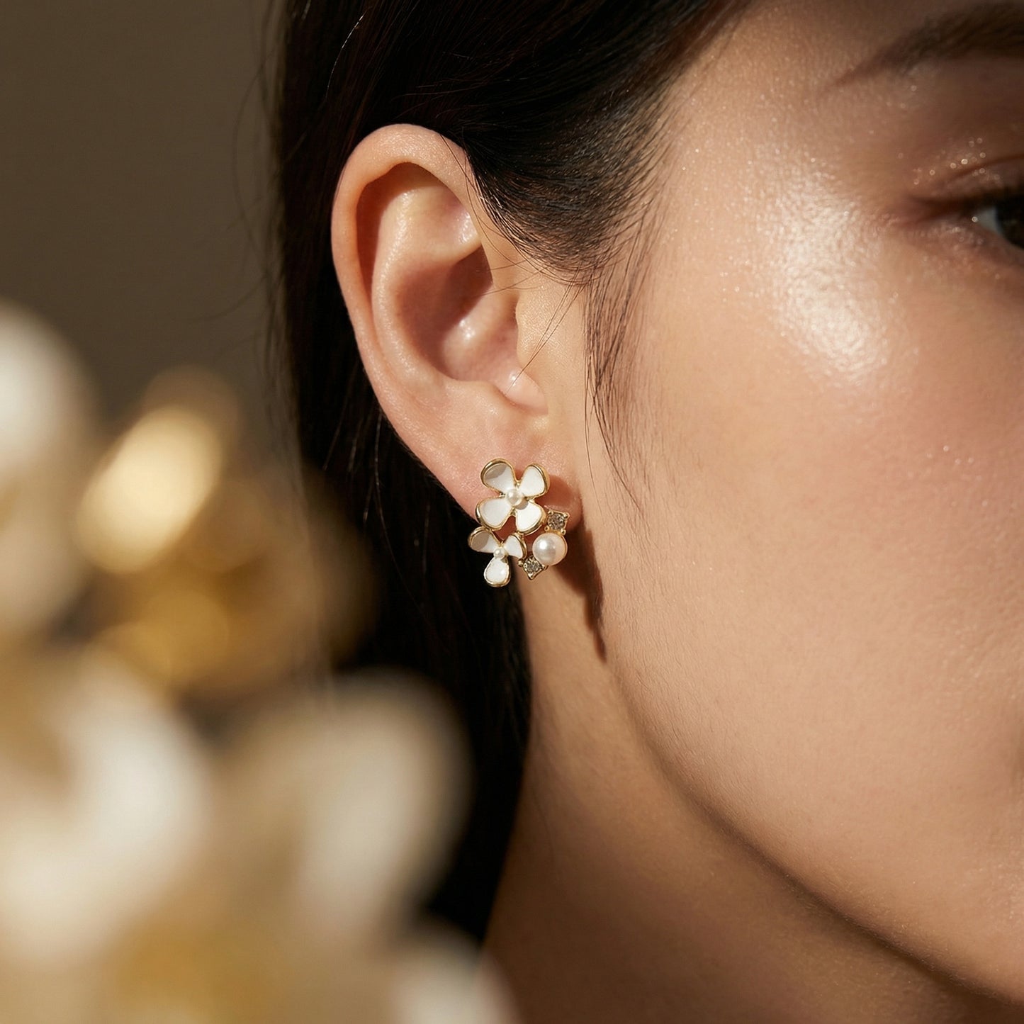 Korean Pearl Blossom Cluster Stud Earrings