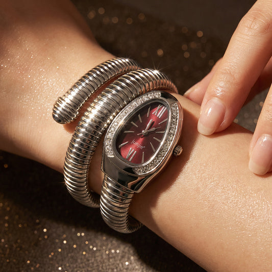 Korean Luxe Wrap Silver Watch – Ruby Dial