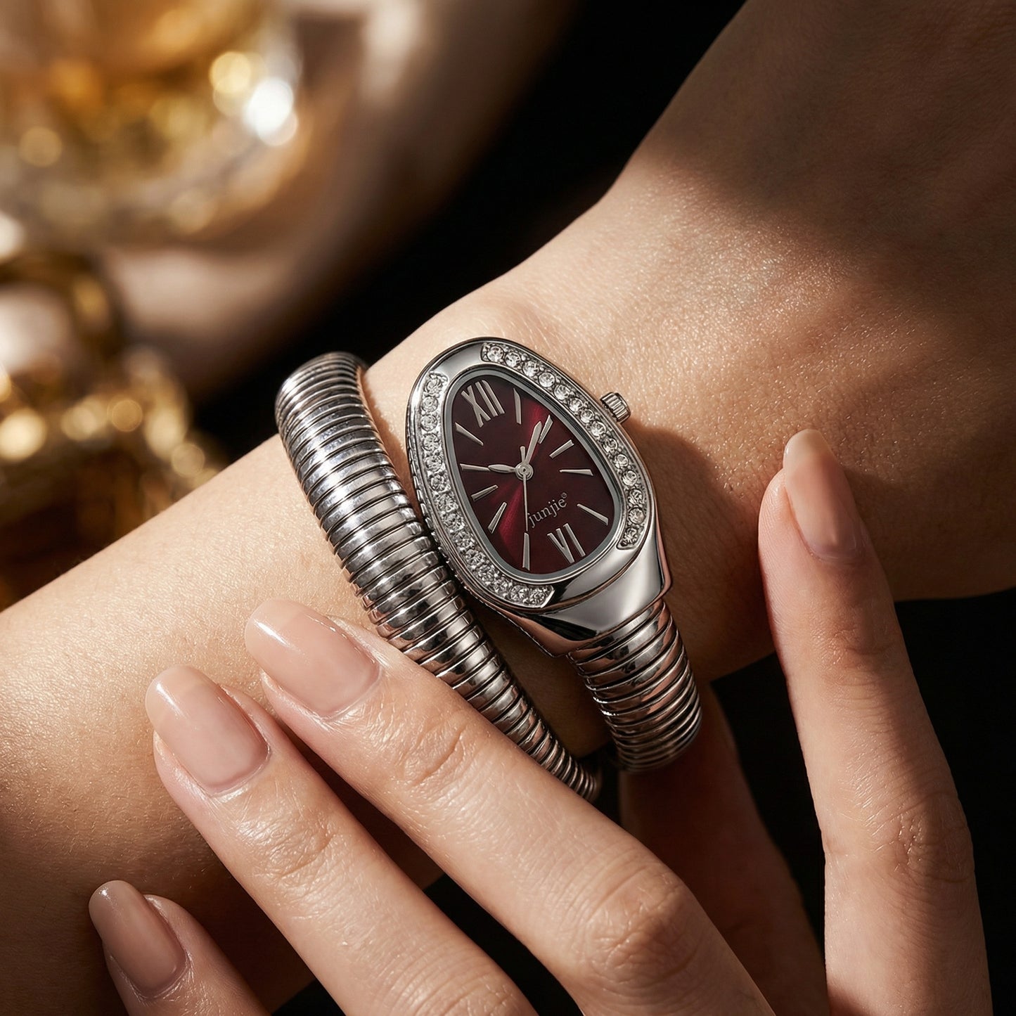 Korean Luxe Wrap Silver Watch – Ruby Dial