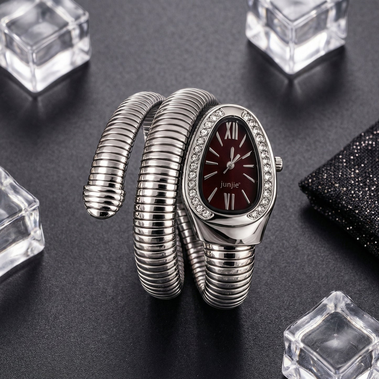 Korean Luxe Wrap Silver Watch – Ruby Dial