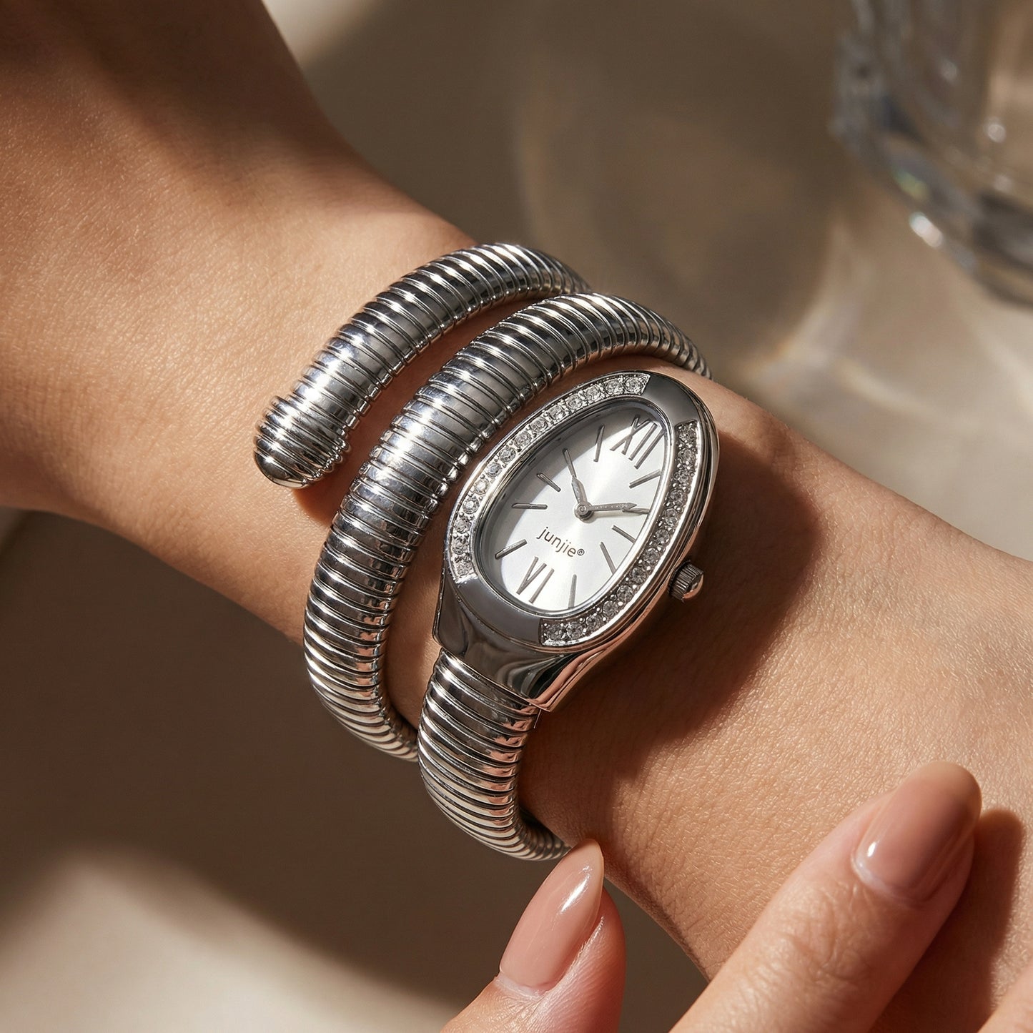 Korean Luxe Wrap Silver Watch – Pearl White Dial