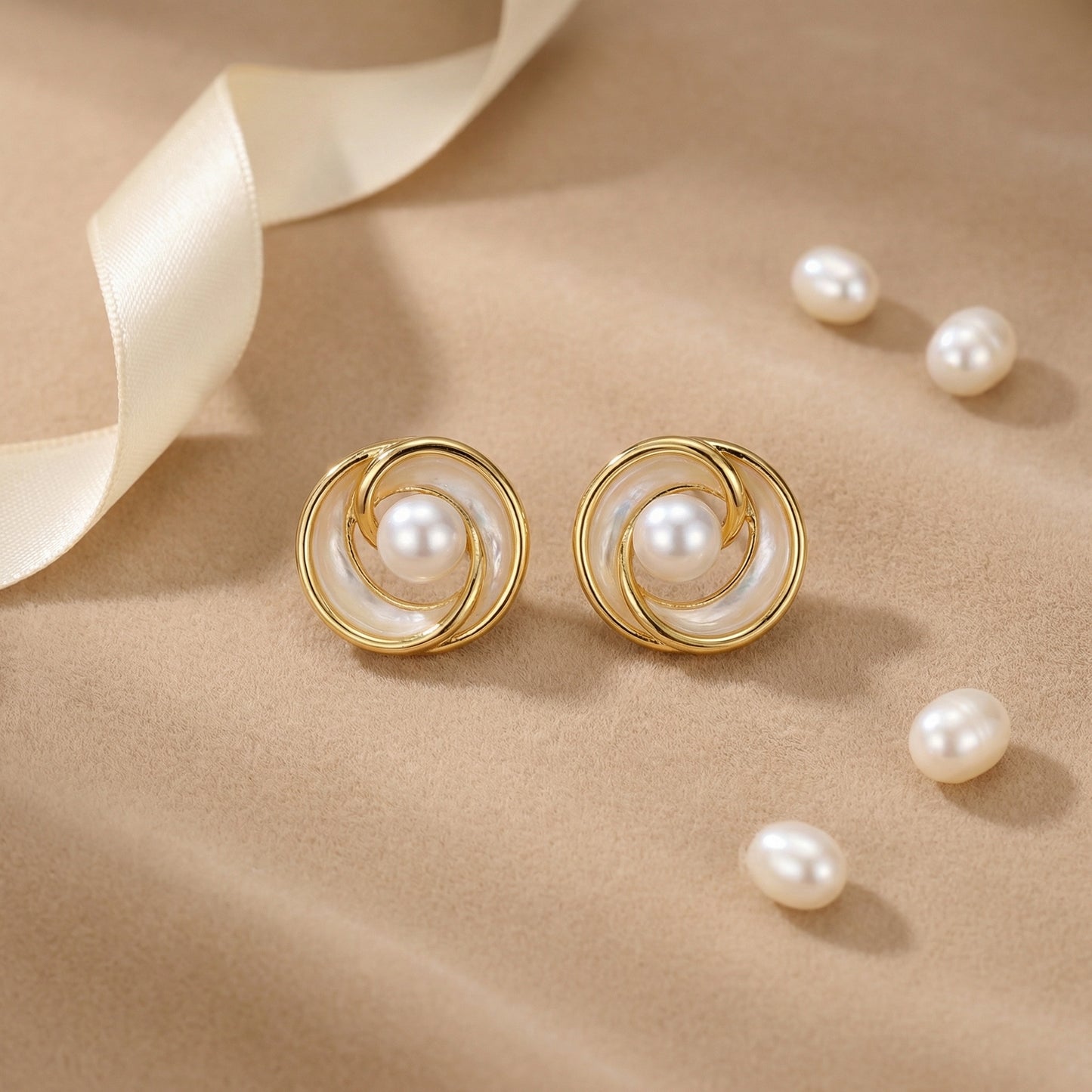 Korean Circular Pearl Stud Earrings