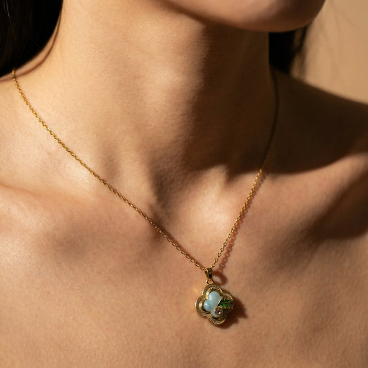 Korean Floral Clover Pendant Necklace