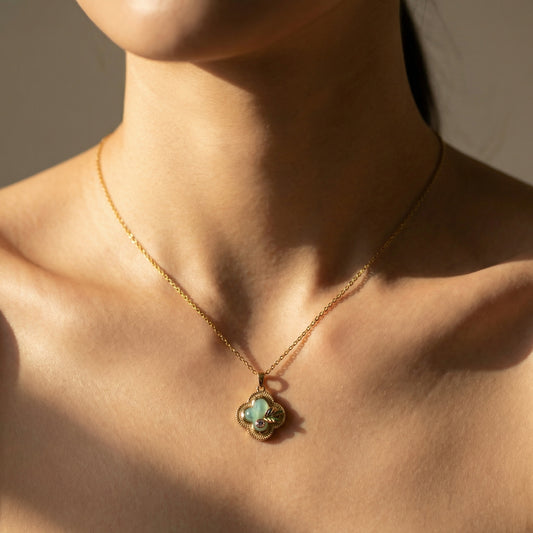 Korean Floral Clover Pendant Necklace