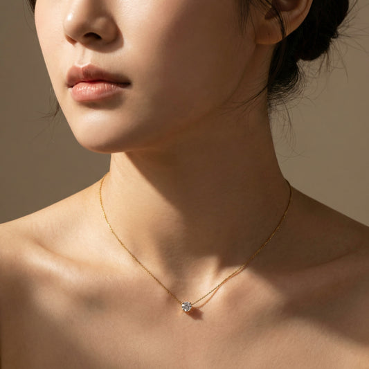 Korean Gold Necklace With Diamond Stone