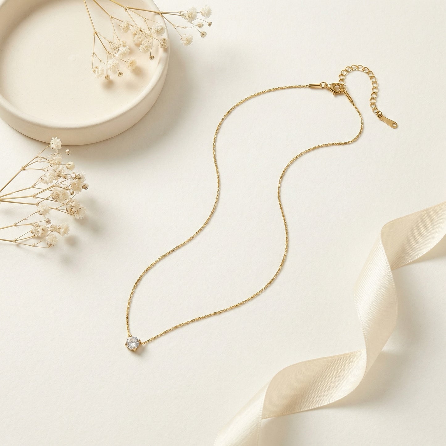 Korean Gold Necklace With Diamond Stone