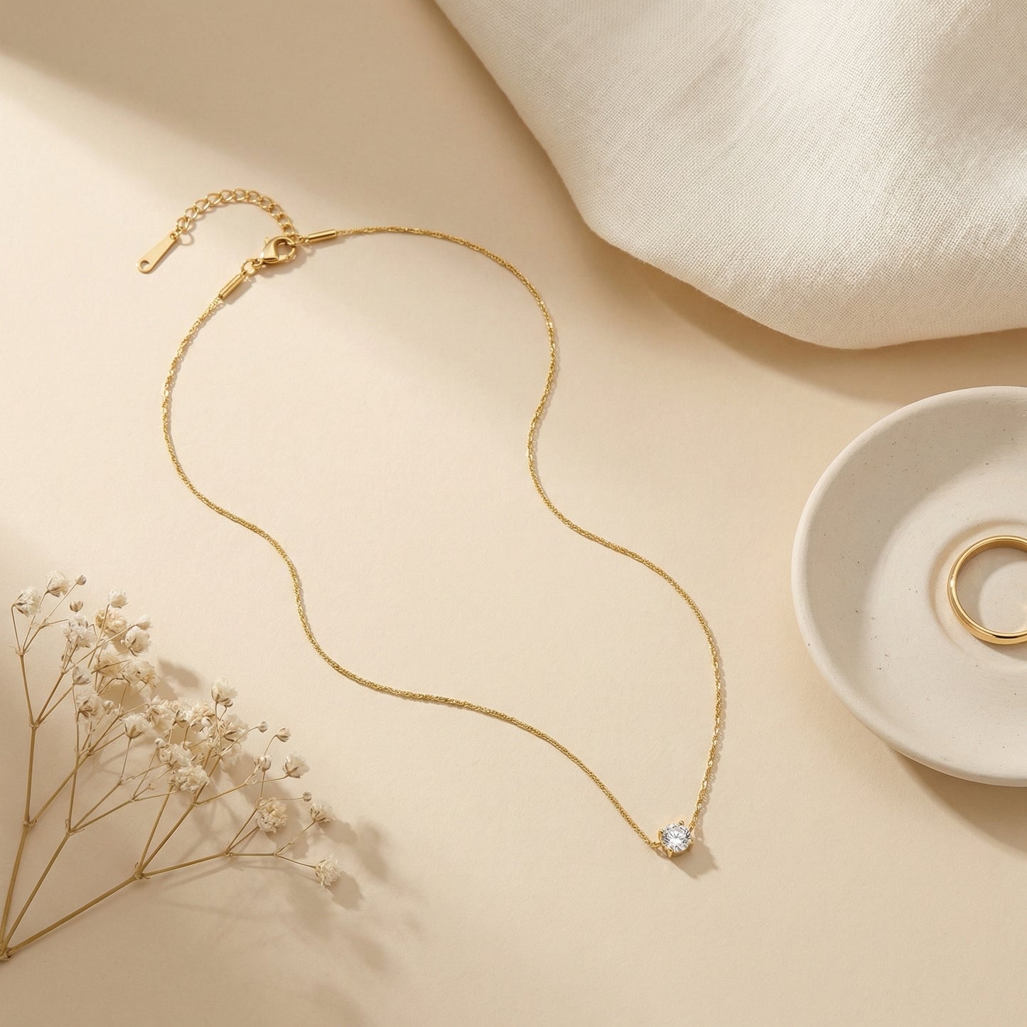 Korean Gold Necklace With Diamond Stone