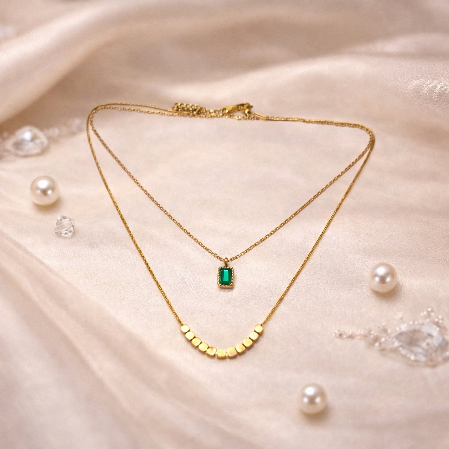 Korean Gold Necklace With Green Stone