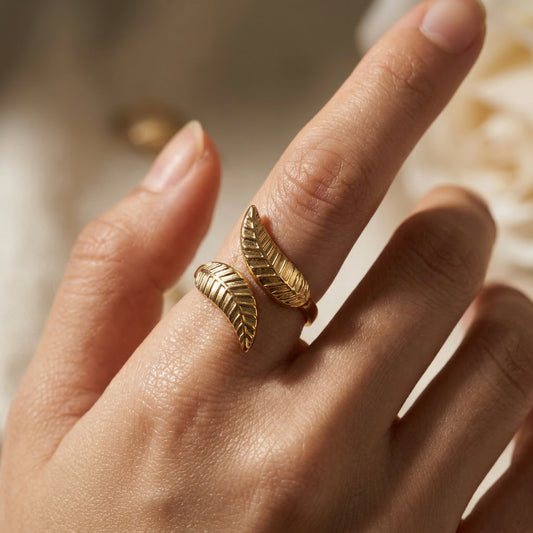 Korean Leaf Design Adjustable Open Finger Ring