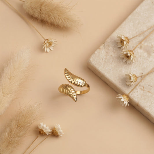 Korean Leaf Design Adjustable Open Finger Ring