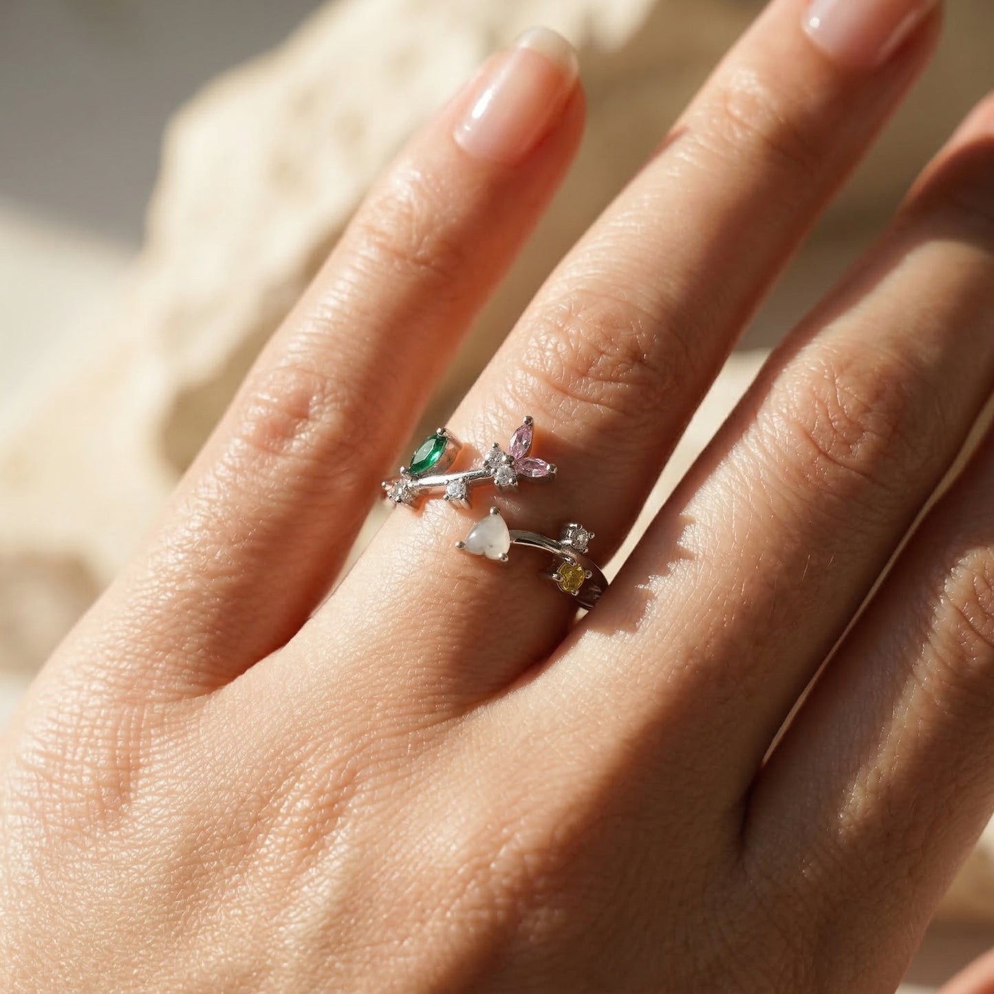 Korean Multicolor Crystal Adjustable Open Finger Ring