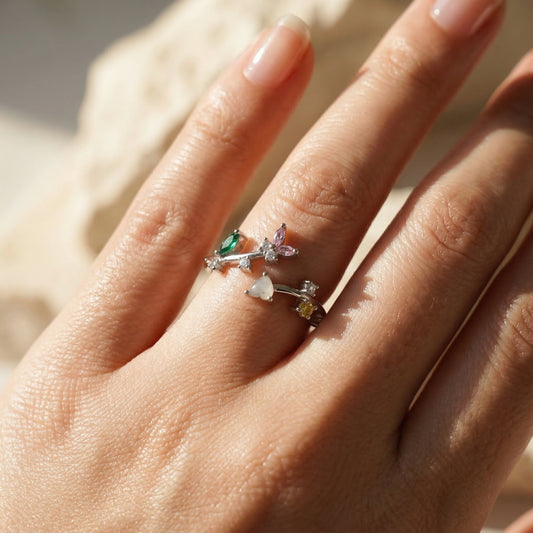 Korean Multicolor Crystal Adjustable Open Finger Ring