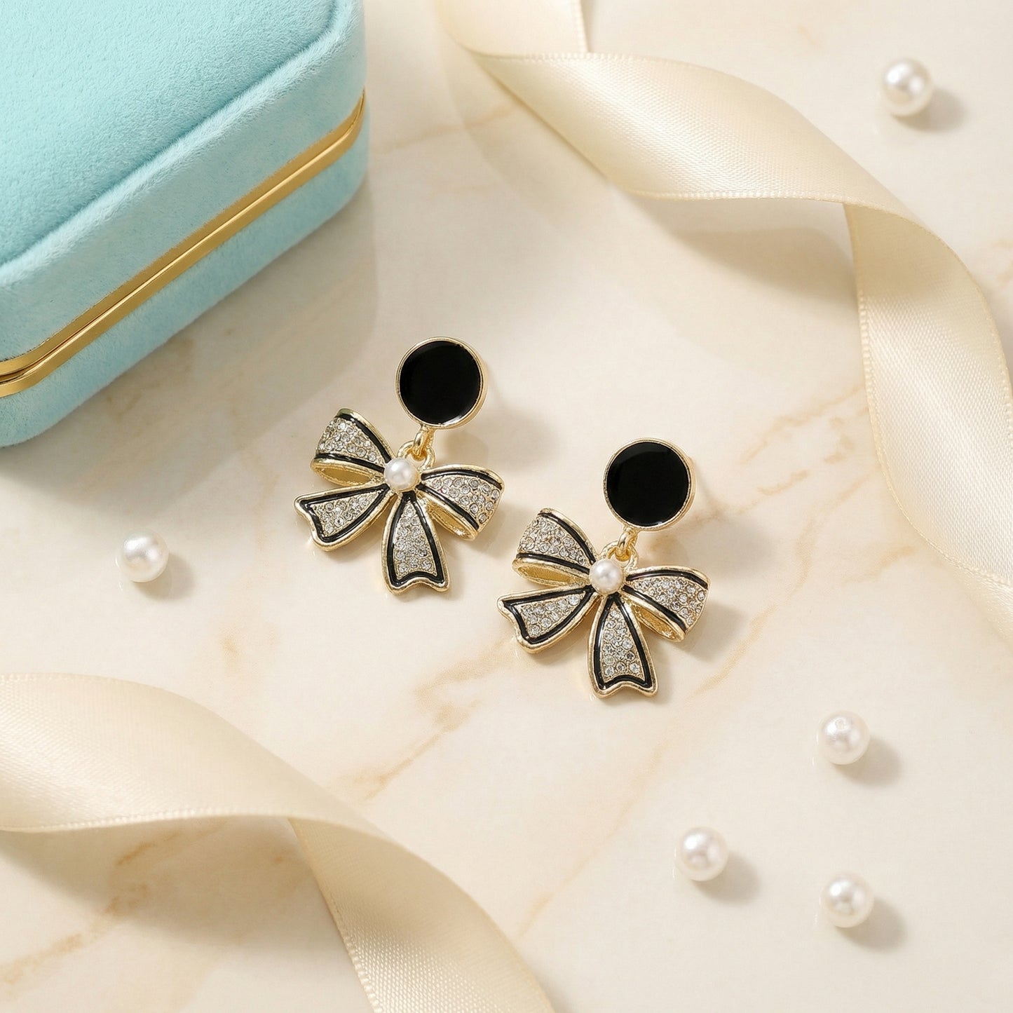Midnight Bow Luxe Drop Earrings