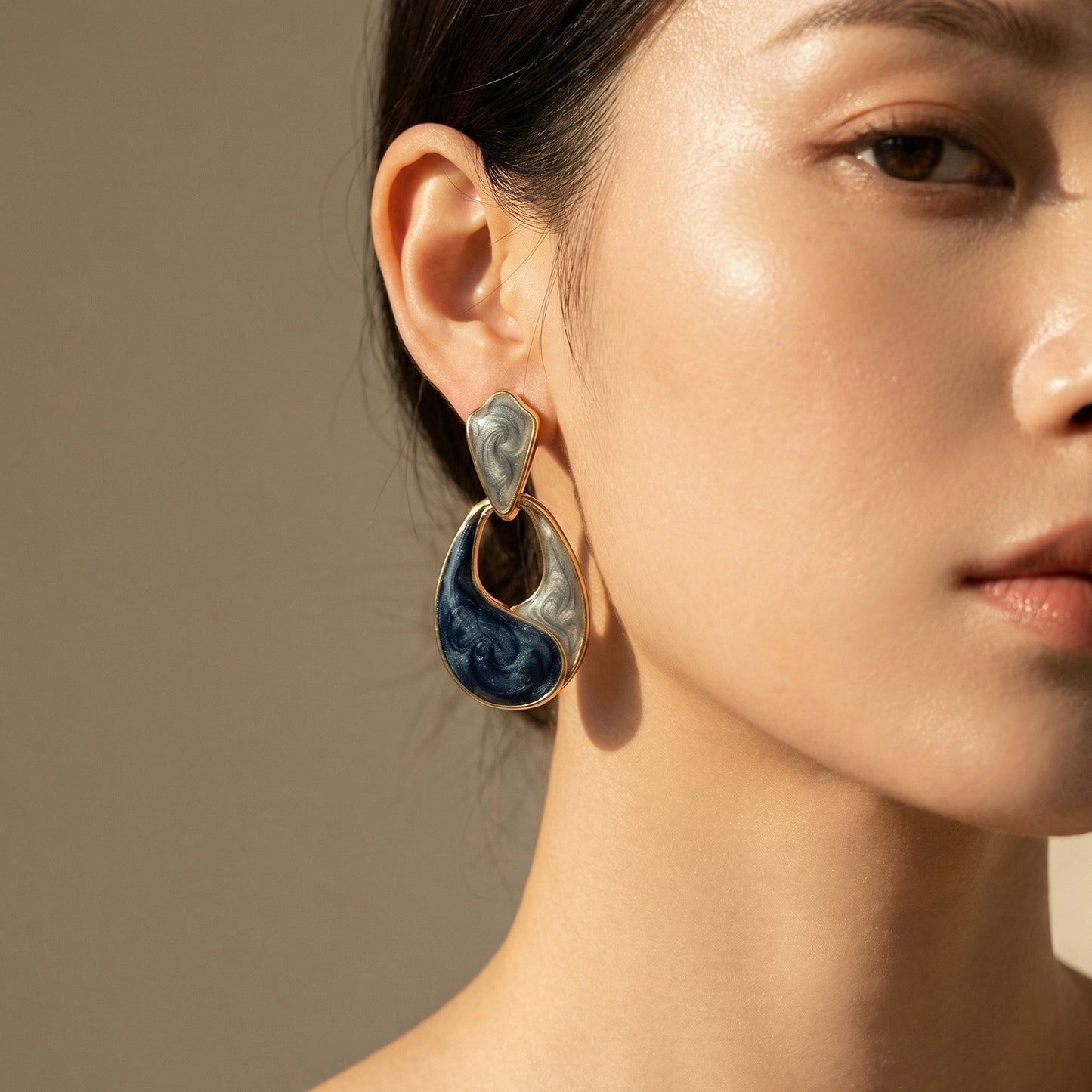 Midnight Marble Teardrop Statement Earrings