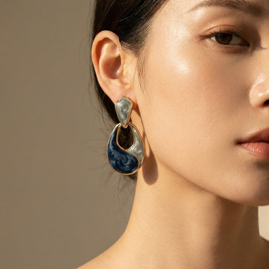 Midnight Marble Teardrop Statement Earrings