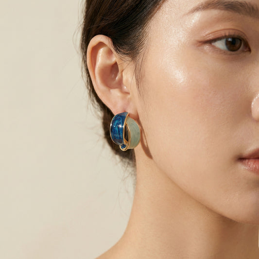 Midnight Ocean Dual-Tone Enamel Hoops Earrings
