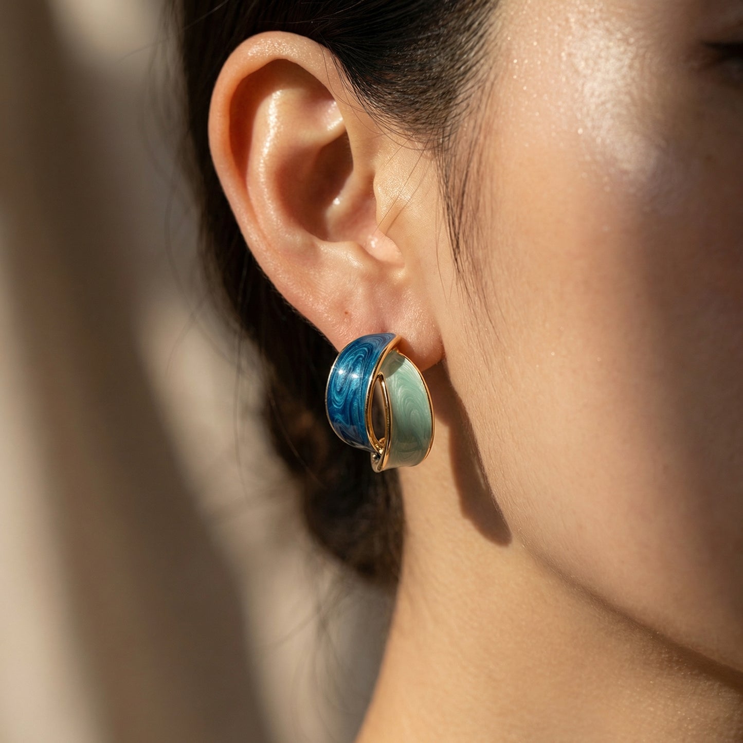Midnight Ocean Dual-Tone Enamel Hoops Earrings