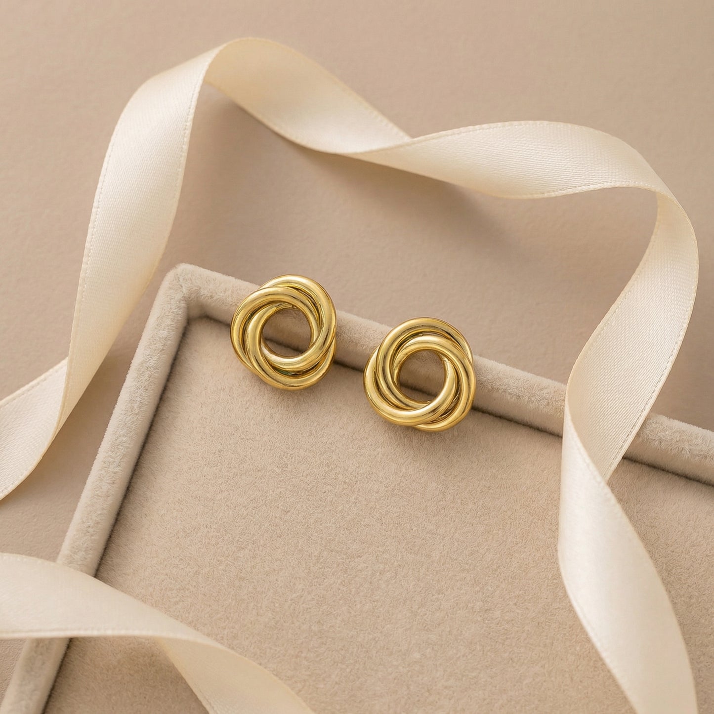 Three Ring Stud Earrings Stainless Steel Gold Plated