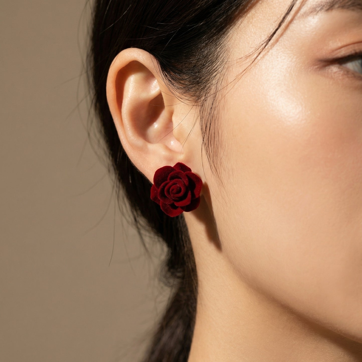 Velvet Rose Bloom Stud Earrings