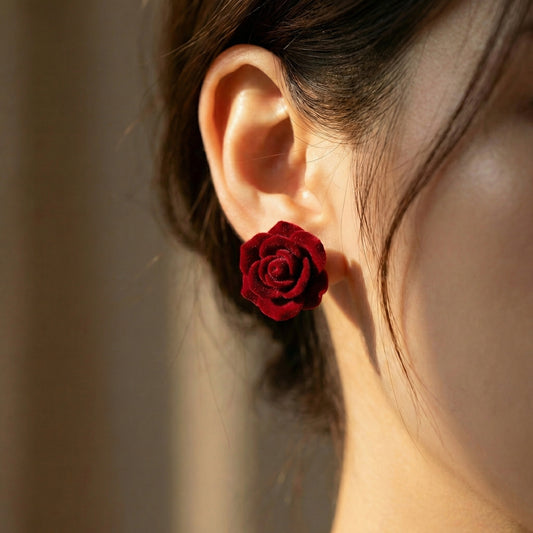 Velvet Rose Bloom Stud Earrings