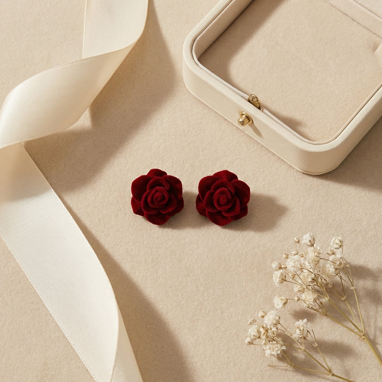 Velvet Rose Bloom Stud Earrings
