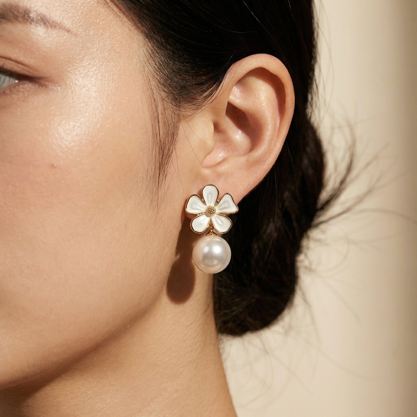 White Blossom Pearl Drop Earrings