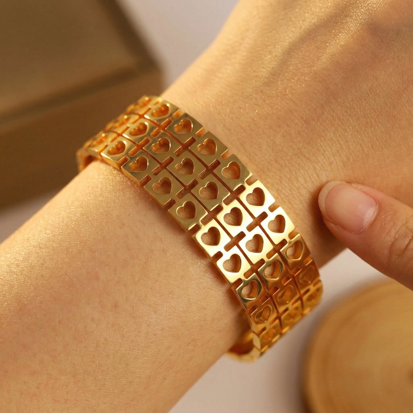 Wide Gold Heart Bracelet