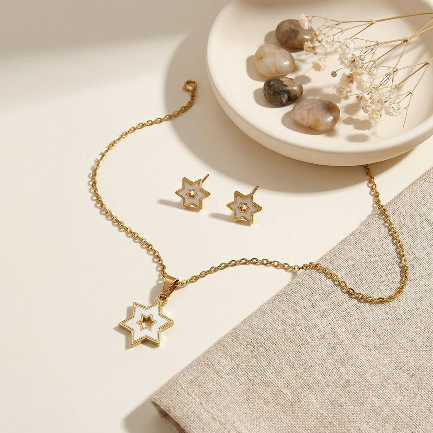 Star Imitation Shell Earrings Necklace Set 304 Stainless Steel Gold Plated