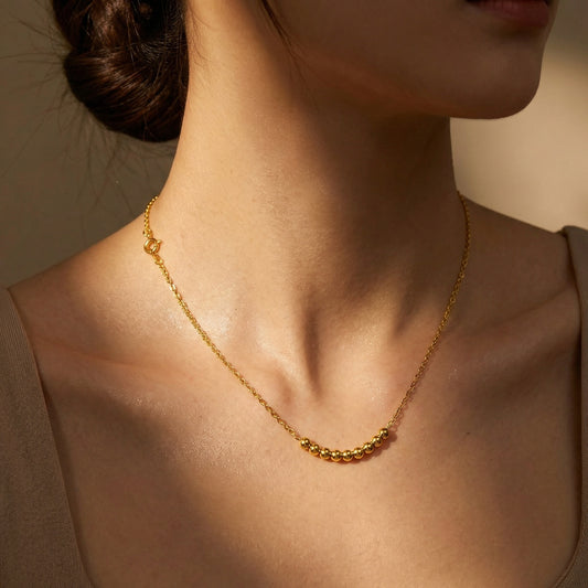 Gold Titanium Steel Small Beads Necklace