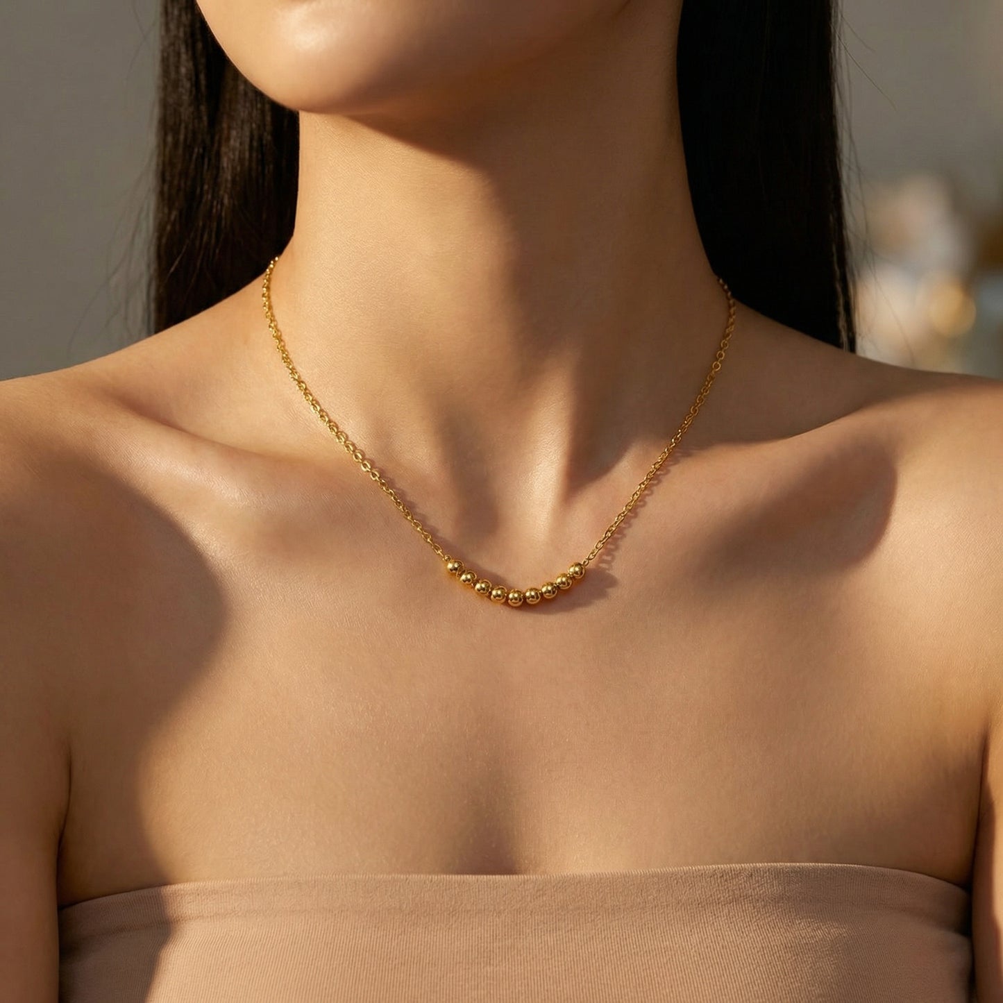 Gold Titanium Steel Small Beads Necklace