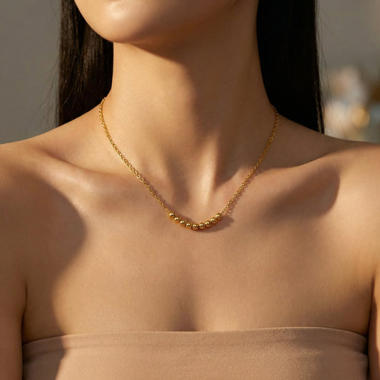 Gold Titanium Steel Small Beads Necklace